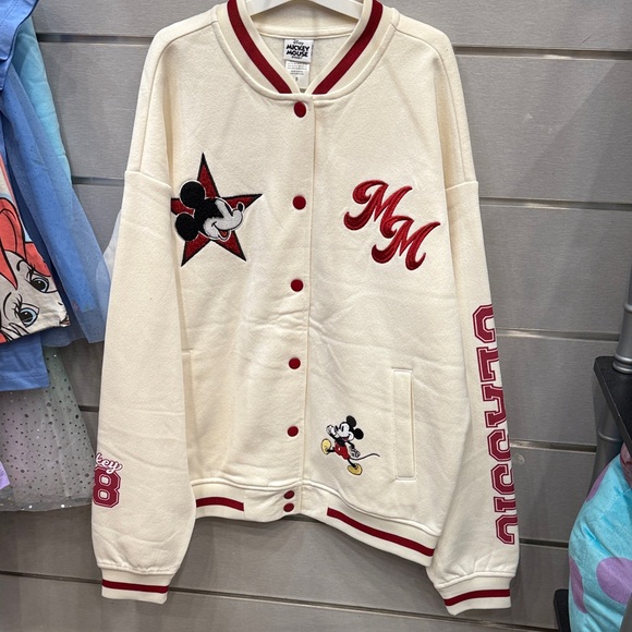 Tops - Cream Varsity Jacket with Red Accents